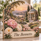 Peony Garden Marble Gazebo Personalized Wooden Block; example personalization The Bennetts