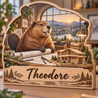 Beaver Architecture Studio Personalized Wooden Block; example personalization Theodore