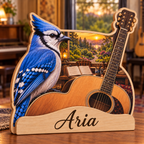 Blue Jay Guitar Studio Personalized Wooden Block; example personalization Aria