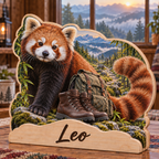 Red Panda Mountain Trail Personalized Wooden Block; example personalization Leo