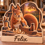 Squirrel Woodshop Personalized Wooden Block; example personalization Felix