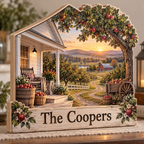 Farmhouse Apple Orchard Wagon Personalized Wooden Block; example personalization The Coopers
