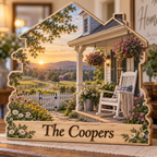 Farmhouse Porch Meadow Personalized Wooden Block; example personalization The Coopers