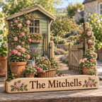 Garden Shed Rose Path Personalized Wooden Block; example personalization The Mitchells