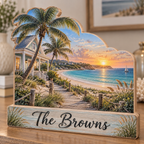Beach House Boardwalk Cove Personalized Wooden Block; example personalization The Browns
