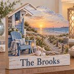 Beach House Dune Boardwalk Personalized Wooden Block; example personalization The Brooks