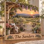 Country Porch Wisteria Orchard View Personalized Wooden Block; example personalization The Sanders