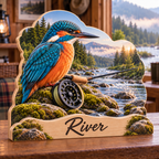 Kingfisher Trout Stream Personalized Wooden Block; example personalization River
