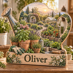 Gardener Herb Bench Stone Gate Personalized Wooden Block; example personalization Oliver