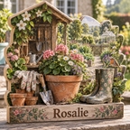 Gardener Potting Shed Personalized Wooden Block; example personalization Rosalie