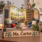 Teacher Classroom Book Corner Personalized Wooden Block; example personalization Ms. Carter