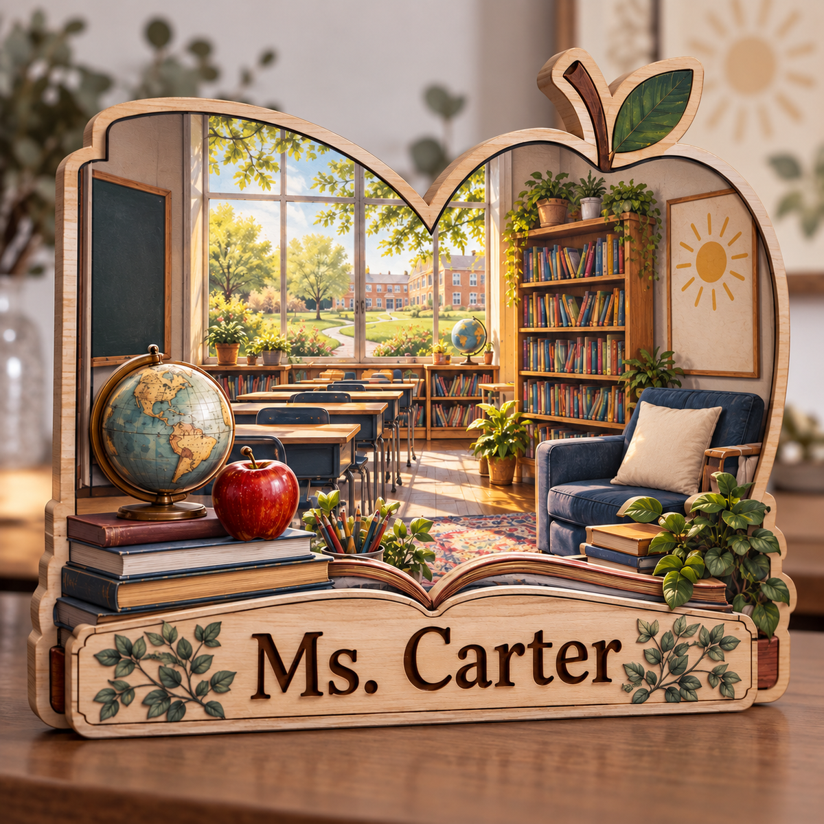 Teacher Classroom Book Corner Personalized Wooden Block; example personalization Ms. Carter