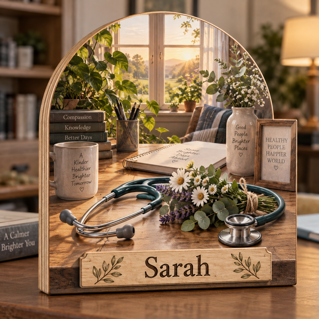 Nurse Care Studio Personalized Wooden Block; example personalization Sarah