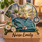 Nurse Healing Garden Personalized Wooden Block; example personalization Nurse Emily
