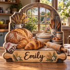 Baker Rustic Kitchen Bread Personalized Wooden Block; example personalization Emily