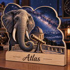 Elephant Star Observatory Personalized Wooden Block; example personalization Atlas