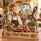 Chef Herb Kitchen Personalized Wooden Block; example personalization Chef Henry