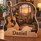 Musician Guitar Studio Window Personalized Wooden Block; example personalization Daniel