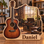 Acoustic Guitar Studio Personalized Wooden Block; example personalization Daniel
