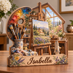 Artist Easel Sunlit Studio Personalized Wooden Block; example personalization Isabella