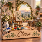 Artist Paint Studio Garden Arch Personalized Wooden Block; example personalization Clara