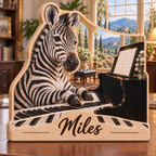 Zebra Piano Conservatory Personalized Wooden Block; example personalization Miles