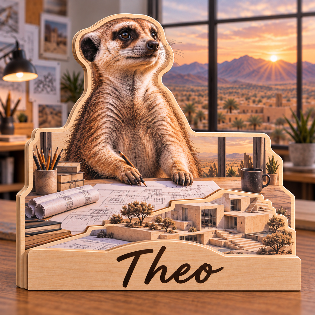 Meerkat Design Loft Personalized Wooden Block; example personalization Theo