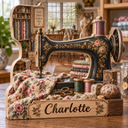 Vintage Sewing Sanctuary Personalized Wooden Block; example personalization Charlotte