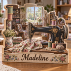 Sewing Machine Craft Studio Personalized Wooden Block; example personalization Madeline