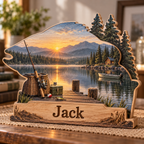 Fishing Retreat Lake Dock Personalized Wooden Block; example personalization Jack