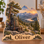 Hiking Backpack Alpine Trail Personalized Wooden Block; example personalization Oliver