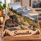 Hiking Granite Trail Summit Personalized Wooden Block; example personalization Samantha