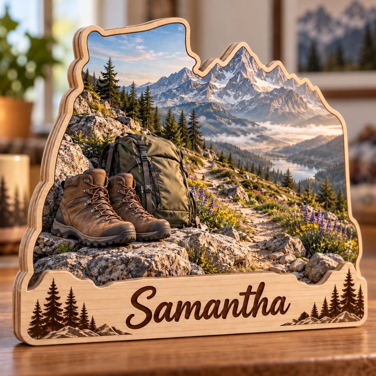 Hiking Granite Trail Summit Personalized Wooden Block; example personalization Samantha