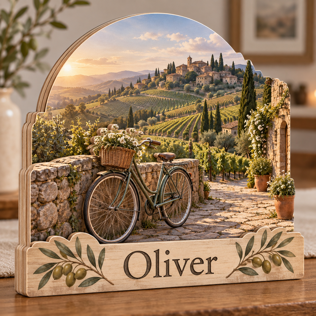 Cycling Vineyard Stone Lane Personalized Wooden Block; example personalization Oliver