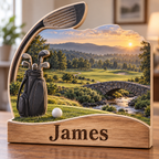 Golf Stone Bridge Fairway Personalized Wooden Block; example personalization James