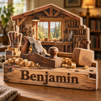 Woodworker Bench Workshop Personalized Wooden Block; example personalization Benjamin