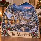 Christmas Village Snowy Lane Personalized Wooden Block; example personalization The Martins