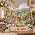 Spring Bunny Wildflower Meadow Personalized Wooden Block; example personalization The Bennetts