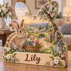 Spring Bunny Blossom Garden Path Personalized Wooden Block; example personalization Lily