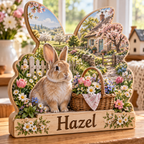 Spring Bunny Blossom Cottage Personalized Wooden Block; example personalization Hazel