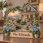 New Home Welcoming Cottage Personalized Wooden Block; example personalization The Edwards