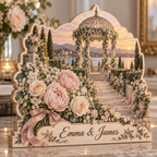 Wedding Bouquet Garden Pavilion Personalized Wooden Block; example personalization Emma & James