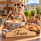 Meerkat Pastry Kitchen Personalized Wooden Block; example personalization Tessa