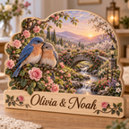 Love Birds Rose Garden Bridge Personalized Wooden Block; example personalization Olivia & Noah