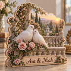 Love Birds Rose Terrace Personalized Wooden Block; example personalization Ava & Noah
