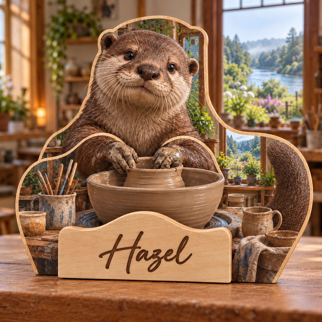 Otter Clay Studio Personalized Wooden Block; example personalization Hazel