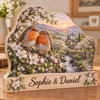 Robins Blossom Orchard Stream Personalized Wooden Block; example personalization Sophie & Daniel