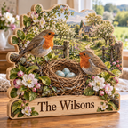 Robin Nest Orchard Personalized Wooden Block; example personalization The Wilsons