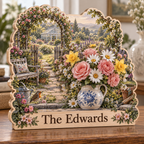 Birth Flower Meadow Bouquet Personalized Wooden Block; example personalization The Edwards