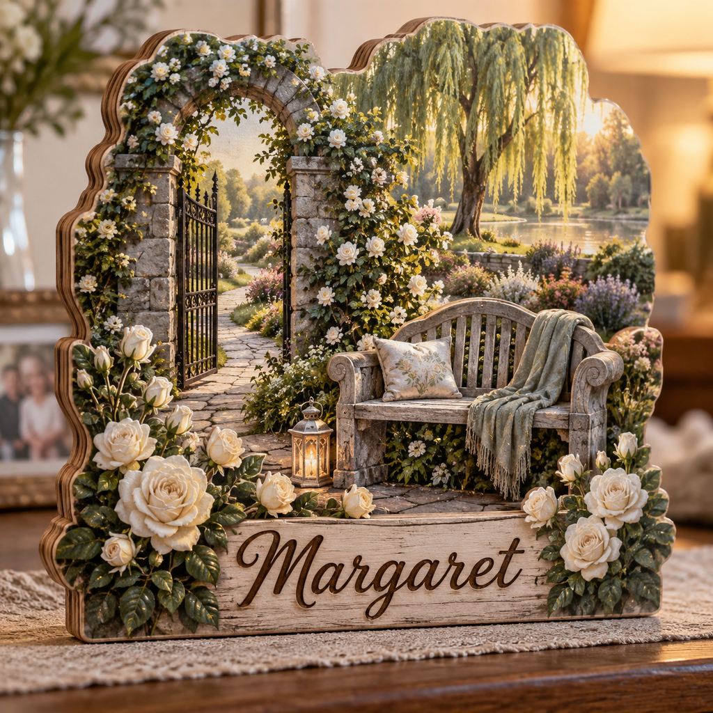 Memorial Rose Garden Bench Personalized Wooden Block; example personalization Margaret